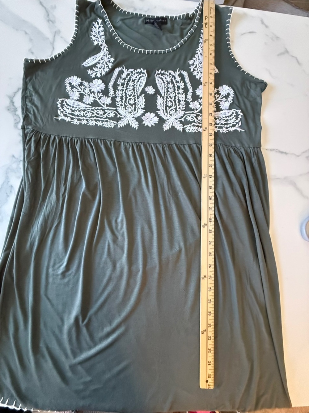 Design History Olive Green Sleeveless Embroidered Women’s Tunic Top - Picture 6 of 9
